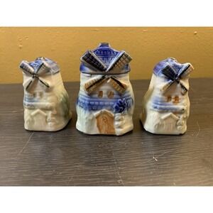Vintage Occupied Japan Salt & Pepper Shakers And Toothpick Holder Windmill Decor